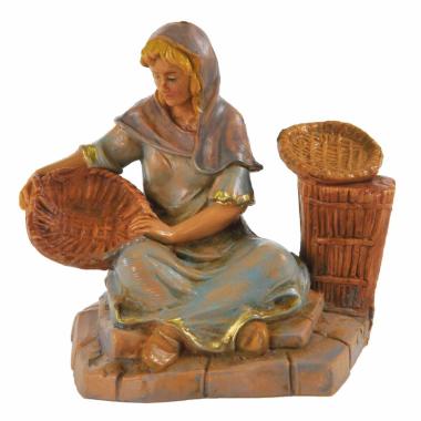 Statua cm.9,5 Pastorella con 3 Ceste Seduta | Fontanini