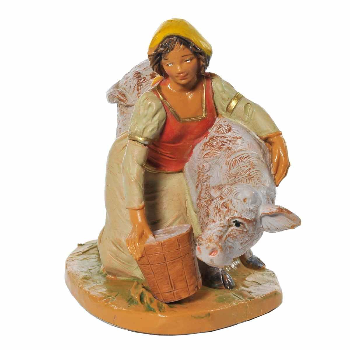 Statua cm.12 Pastorella con Vitello | Fontanini