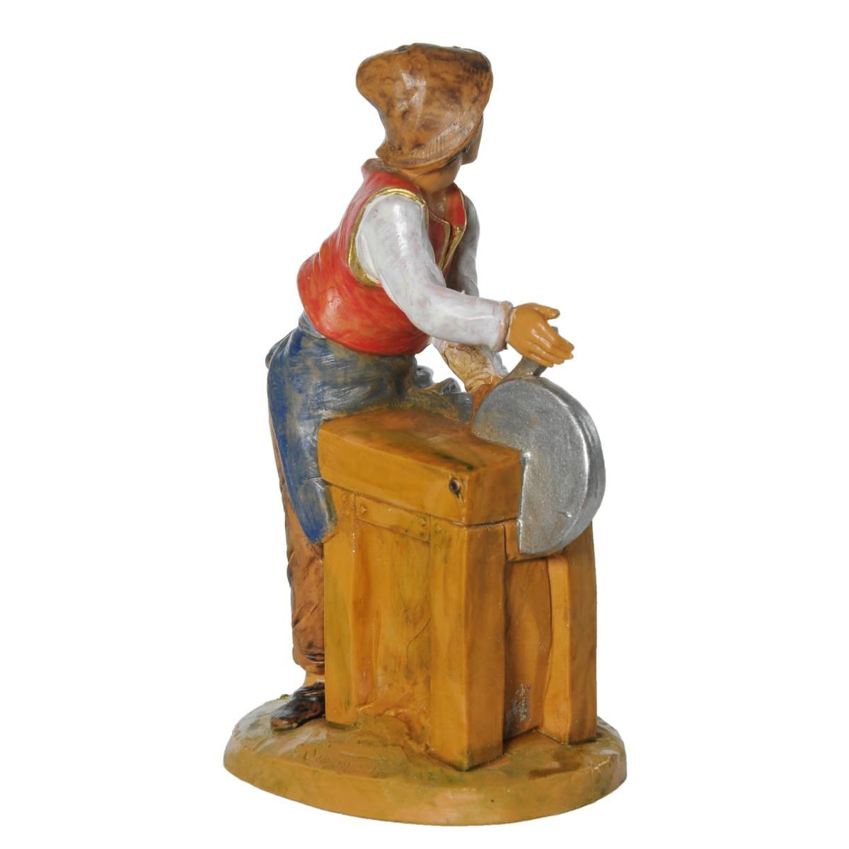 Statua presepe 12 cm arrotino con banco