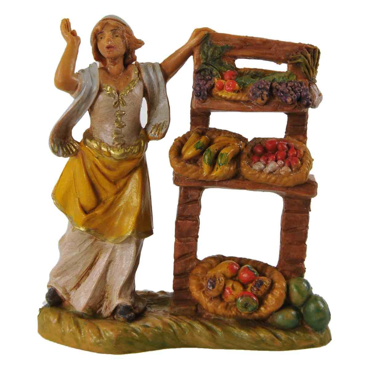 Statua 6.5 cm donna con banco frutta