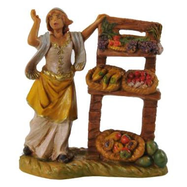 Statua 6.5 cm donna con banco frutta
