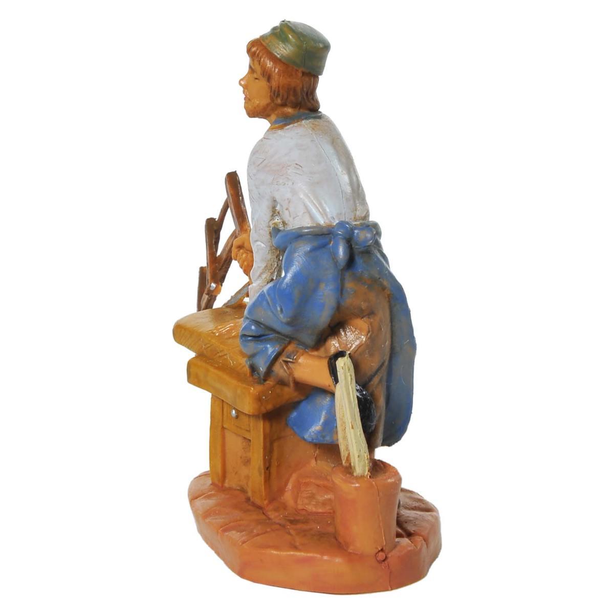 Statua presepe 6.5 cm falegname con banco lavoro e sega