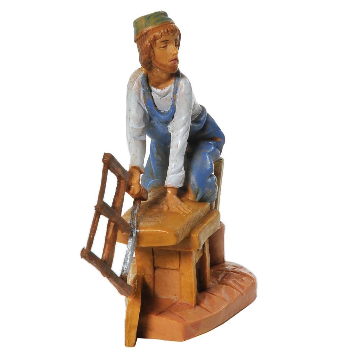 Statua presepe 6.5 cm falegname con banco lavoro e sega