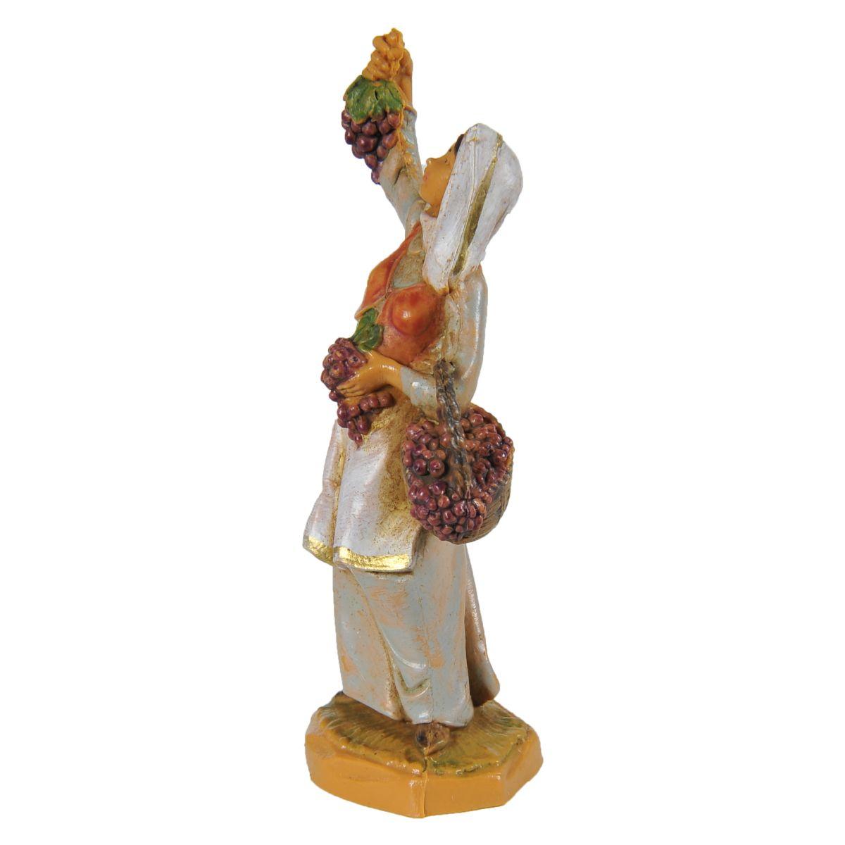 Statua presepe 6.5 cm pastorella con cesto e uva