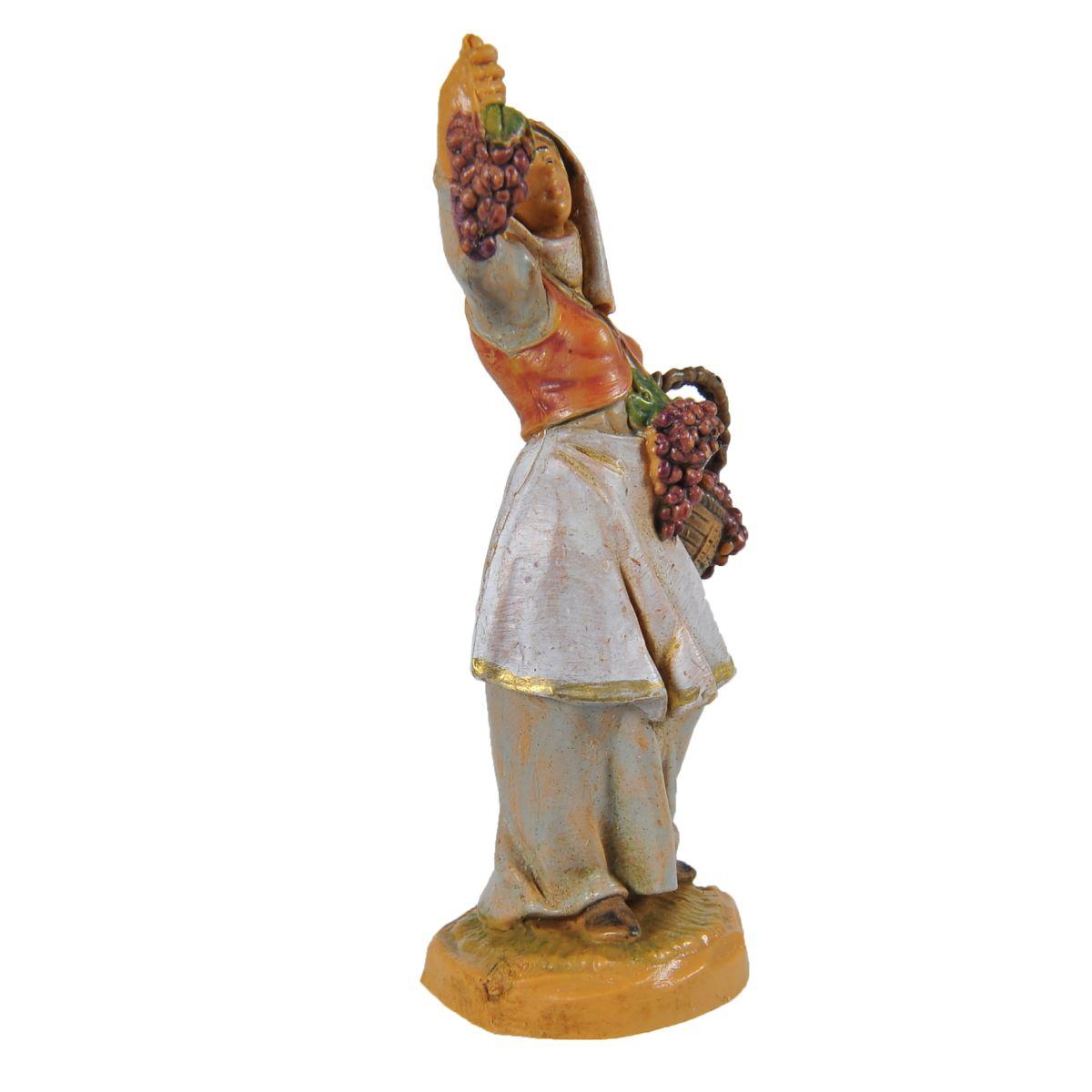 Statua presepe 6.5 cm pastorella con cesto e uva