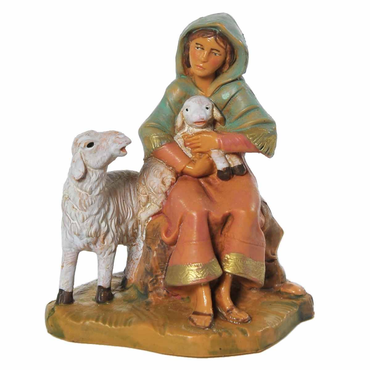Statua cm.9,5 Pastorella Seduta con Pecora | Fontanini