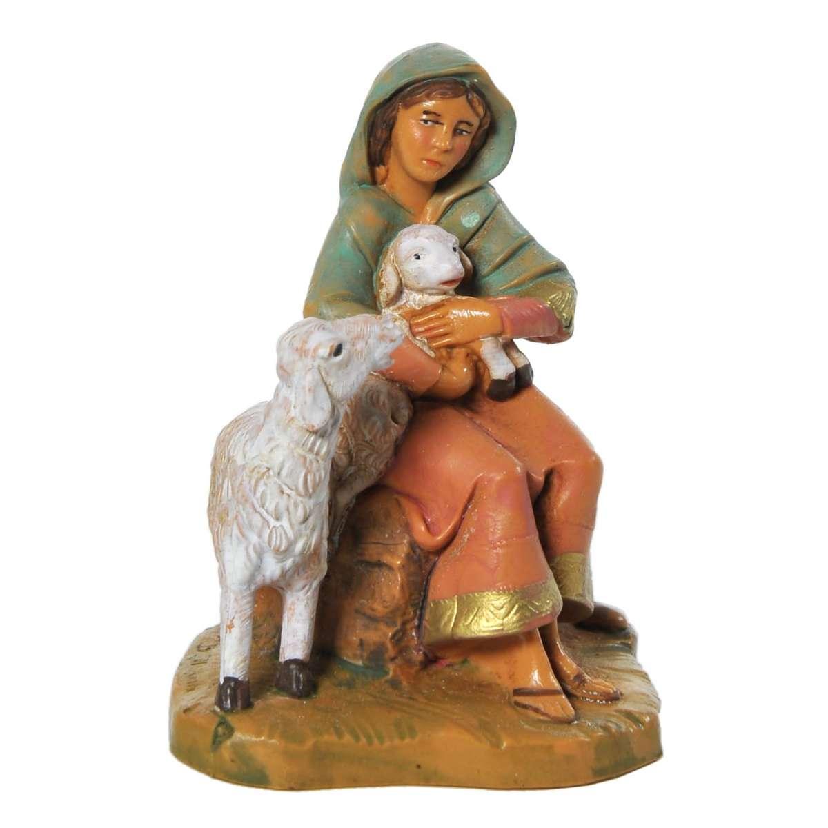 Statua cm.9,5 Pastorella Seduta con Pecora | Fontanini