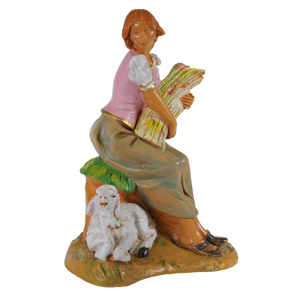 Statua cm.19 Pastorella Seduta con Pecora | Fontanini