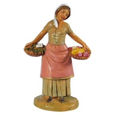 Statua cm.12 Pastorella con Ceste di Frutta e Ortaggi | Fontanini