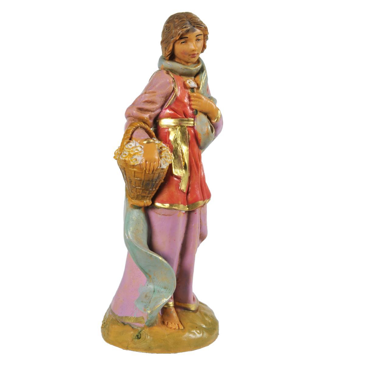 Statua cm.12 Pastorella Claudia con Cesta di Fiori | Fontanini