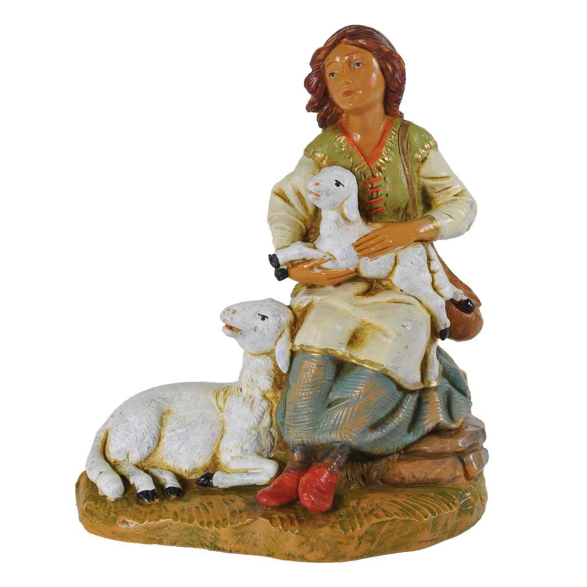 Statua cm.19 Pastorella con Pecora e Agnello | Fontanini