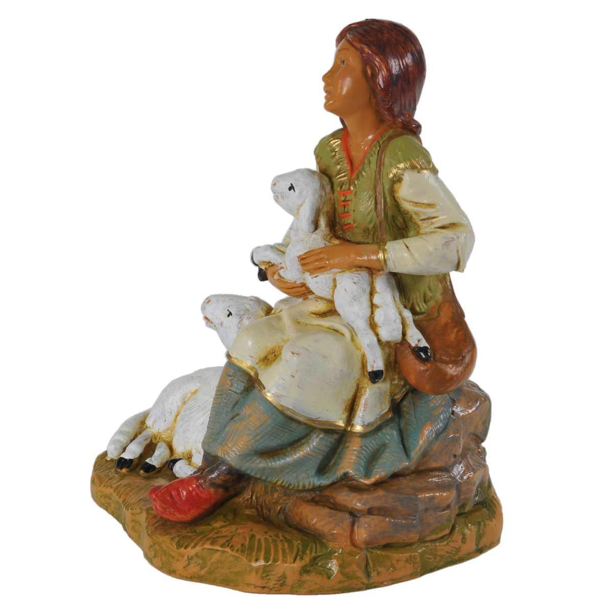 Statua cm.19 Pastorella con Pecora e Agnello | Fontanini