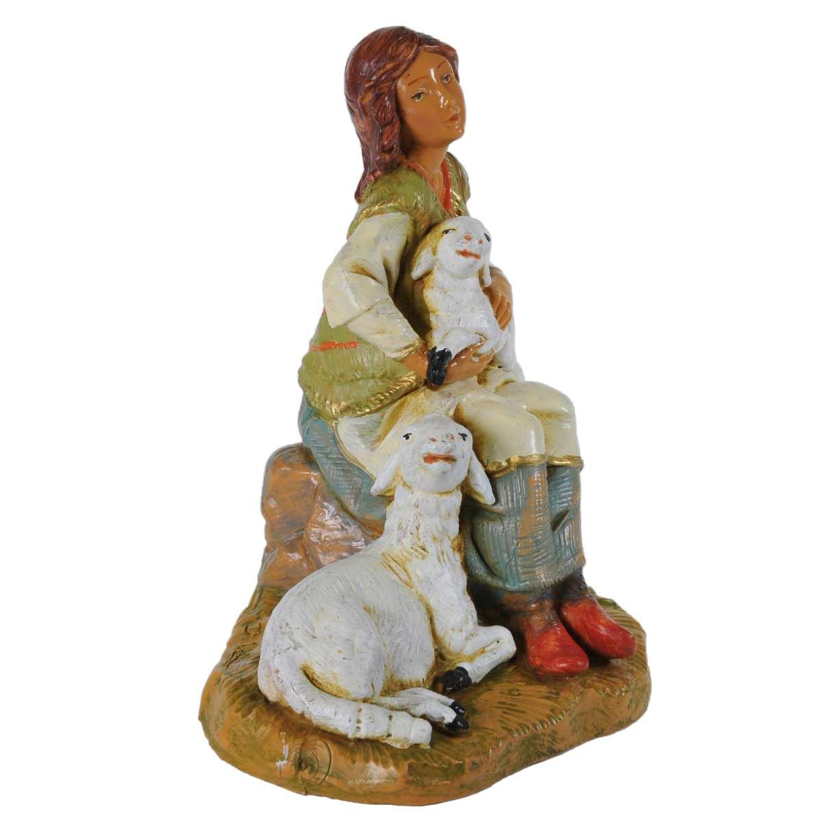 Statua cm.19 Pastorella con Pecora e Agnello | Fontanini