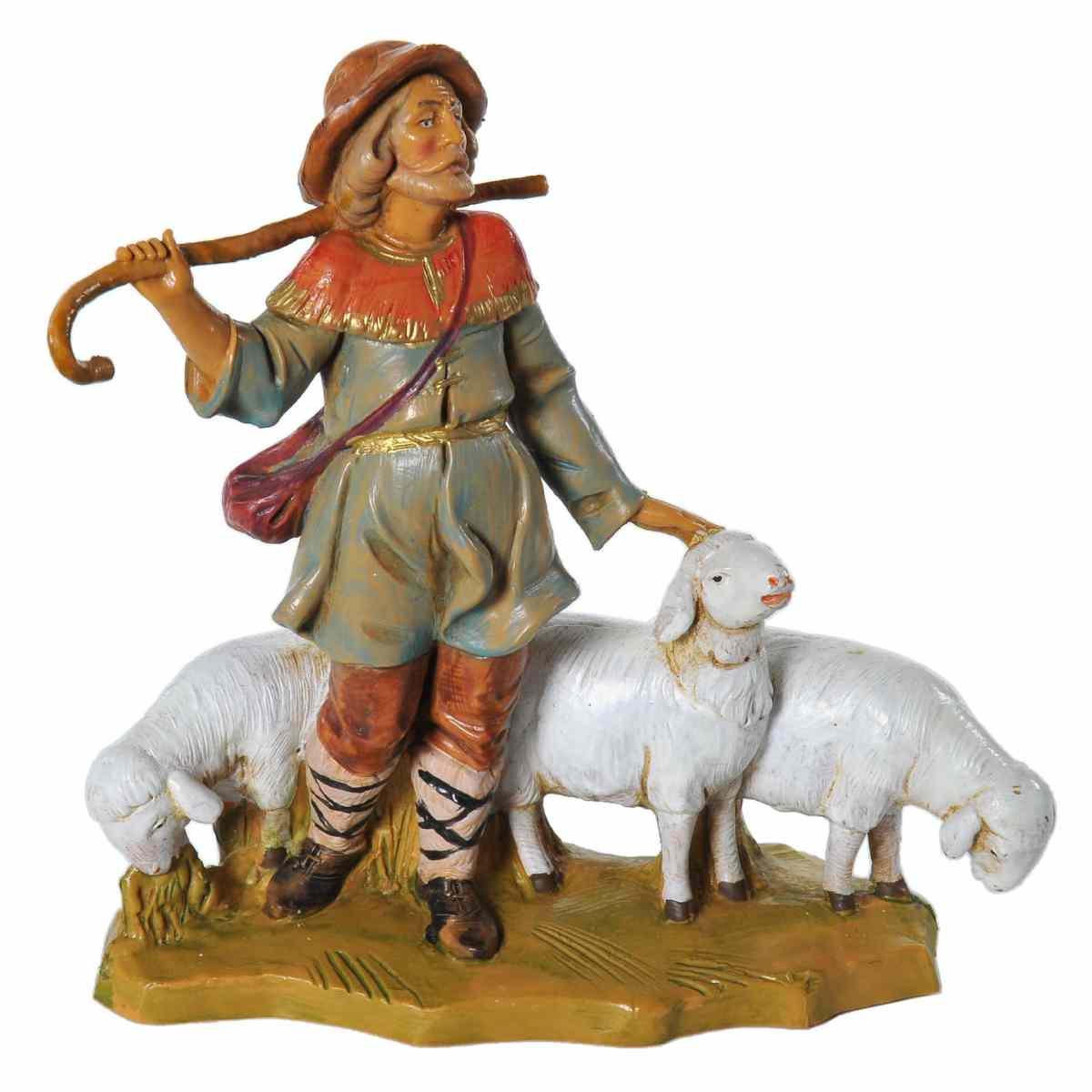 Statua presepe 12 cm pastore con tre pecore