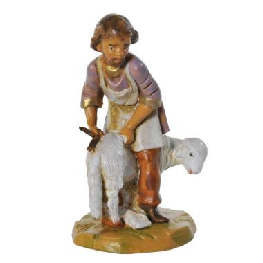 Statua presepe 12 cm pastore tosatore con pecora