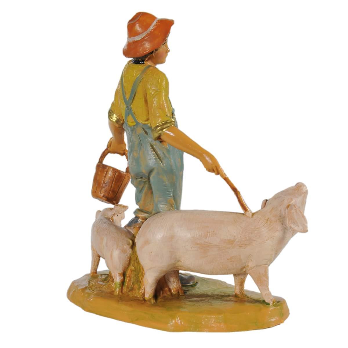 Statua presepe 12 cm pastore con maiali