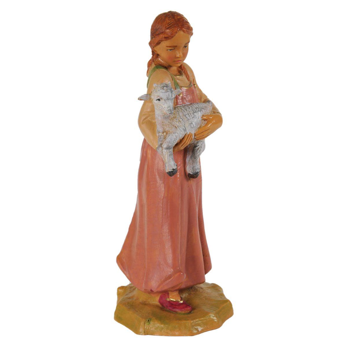 Statua presepe 19 cm pastorella con capretta