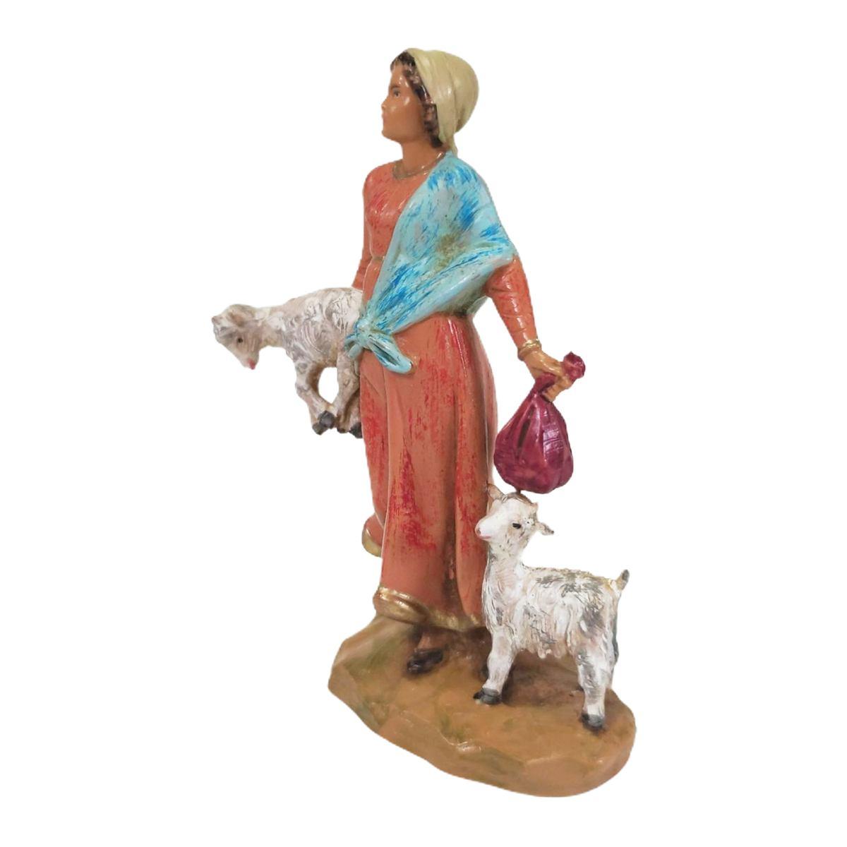 Statua cm.12 Pastorella con sacco e capre | Fontanini