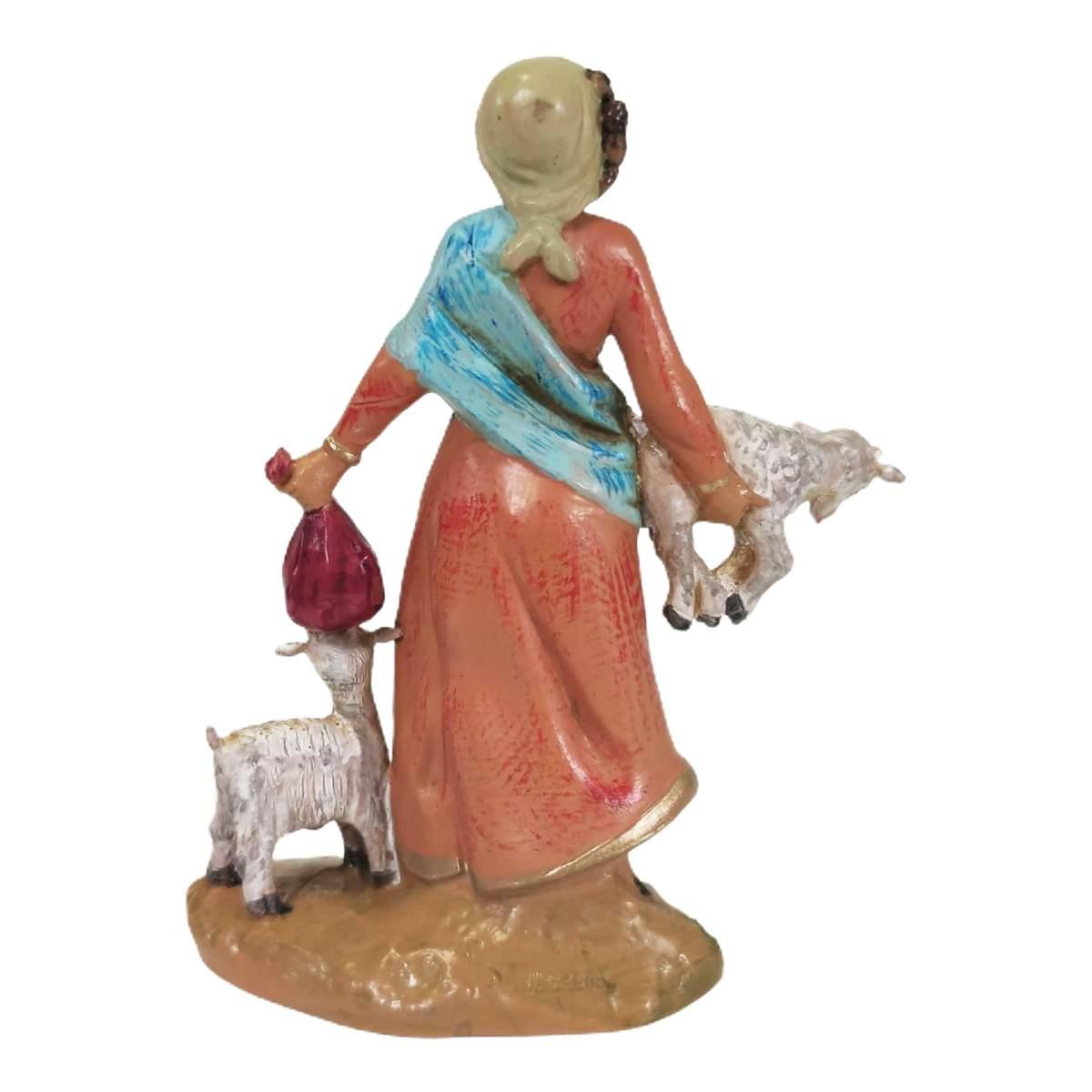 Statua cm.12 Pastorella con sacco e capre | Fontanini