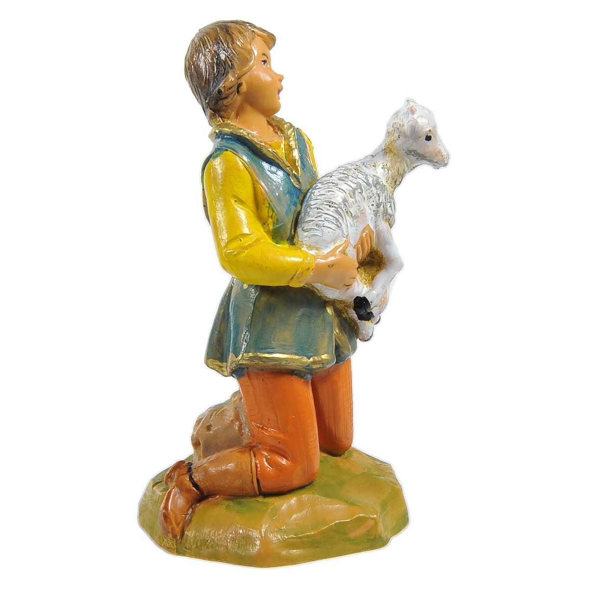 Statua cm.12 Pastore Ragazzo in Ginocchio con Capretta | Fontanini
