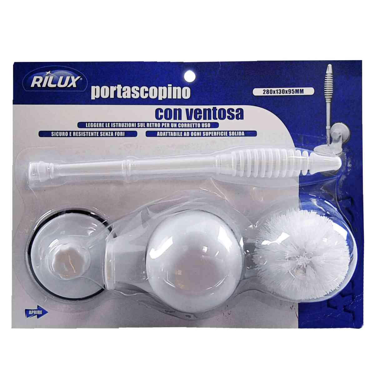 Porta Scopino Ventosa con Spazzolino Bianco | Rilux