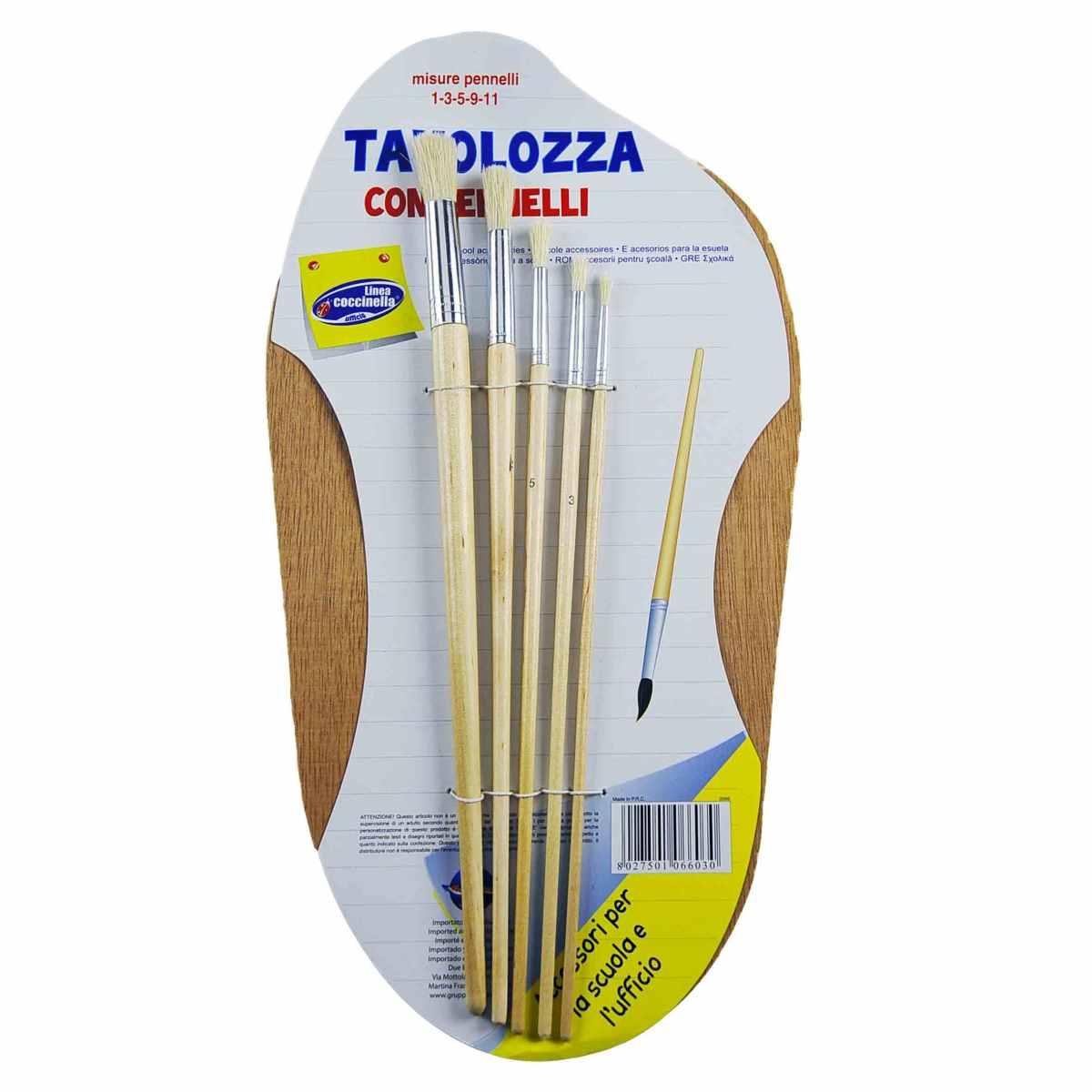 Pennelli con Tavolozza Legno Set pz.6 cm.40x20 |M2 Store