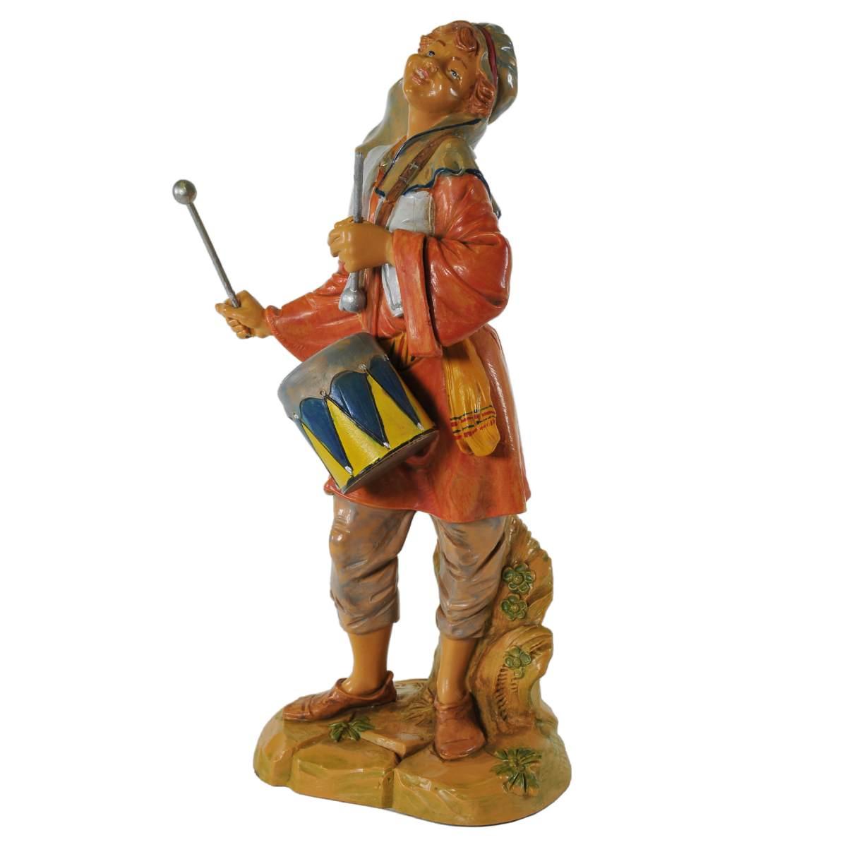 Statua presepe 30 cm pastore suonatore con tamburo