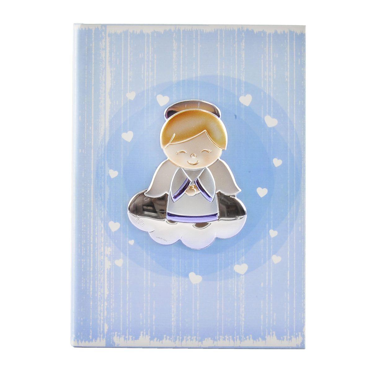 Diario Nascita Argento cm.17x24 Azzurro con Angelo | Thilia