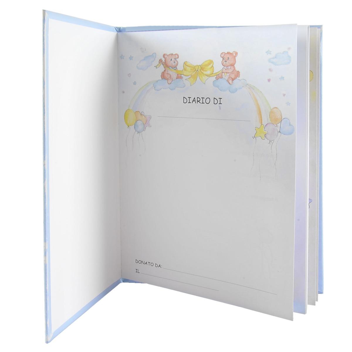 Diario Nascita Argento cm.17x24 Azzurro con Angelo | Thilia