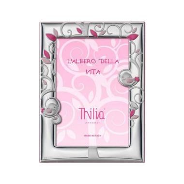 Cornice Arg. cm.10x15 Thilia Rosa con Uccellini | Thilia