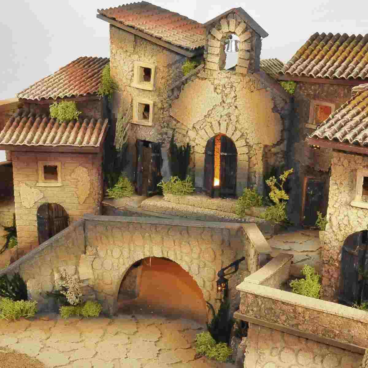 Paesaggio con Capanne Case Chiesa cm.70x40x38 | De Sisinno