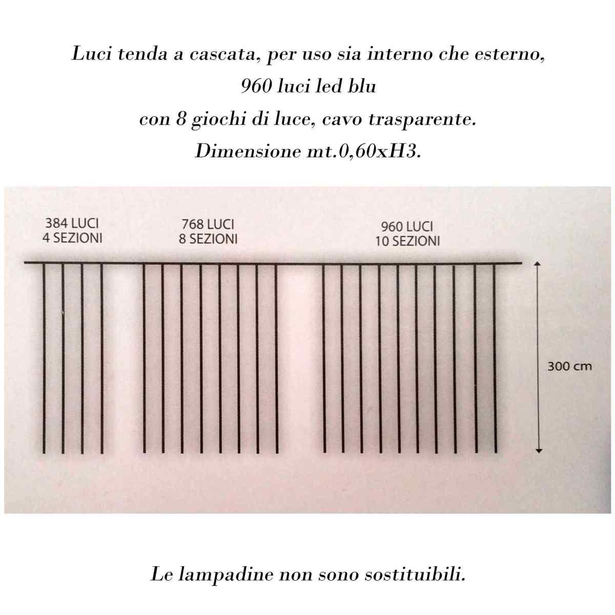 Luci Natale Tenda Esterno LED 960 Cascata Bianco/Blu cm.L100xh300 |M2 Store