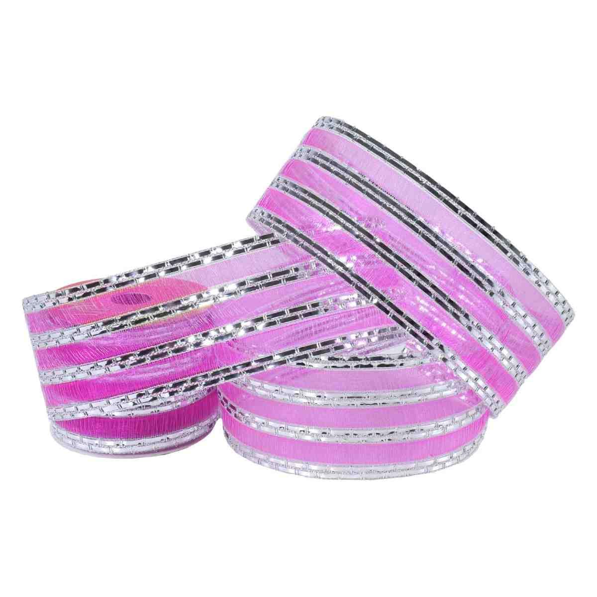 Nastro Organza Decoro Rosa/Arg. cm.300xH6,5