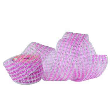 Nastro Organza Decoro Rosa/Arg. cm.300xH6,5