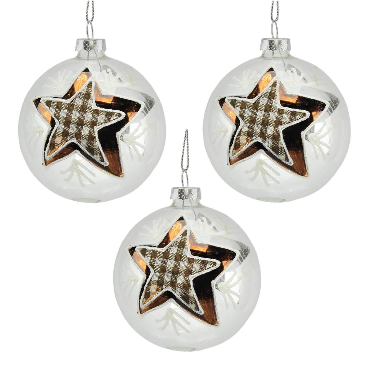 Pallina Natale Vetro cm.8 Trasparente Dec. Stella Set pz.3 |M2 Store