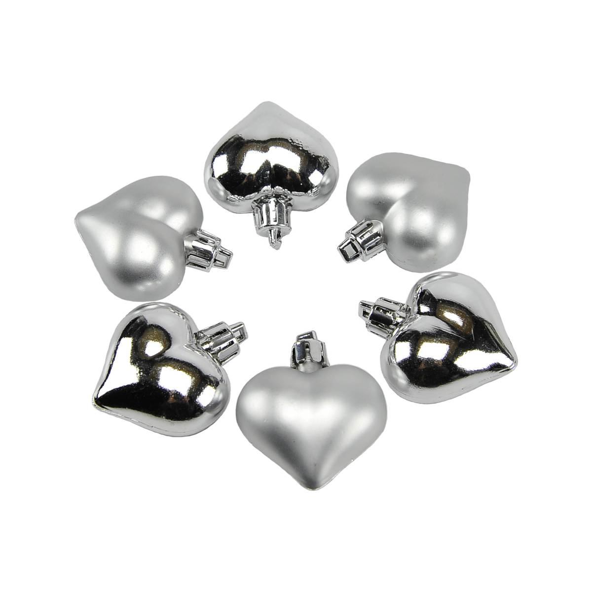 Pallina Natale cm.5 Cuore Argento Lucido/Opaco Set pz.6 |Inge's Glass