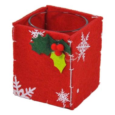 Portacandela Natale Bicch. Vetro Feltro Rosso 7x7xh8 |Gicos