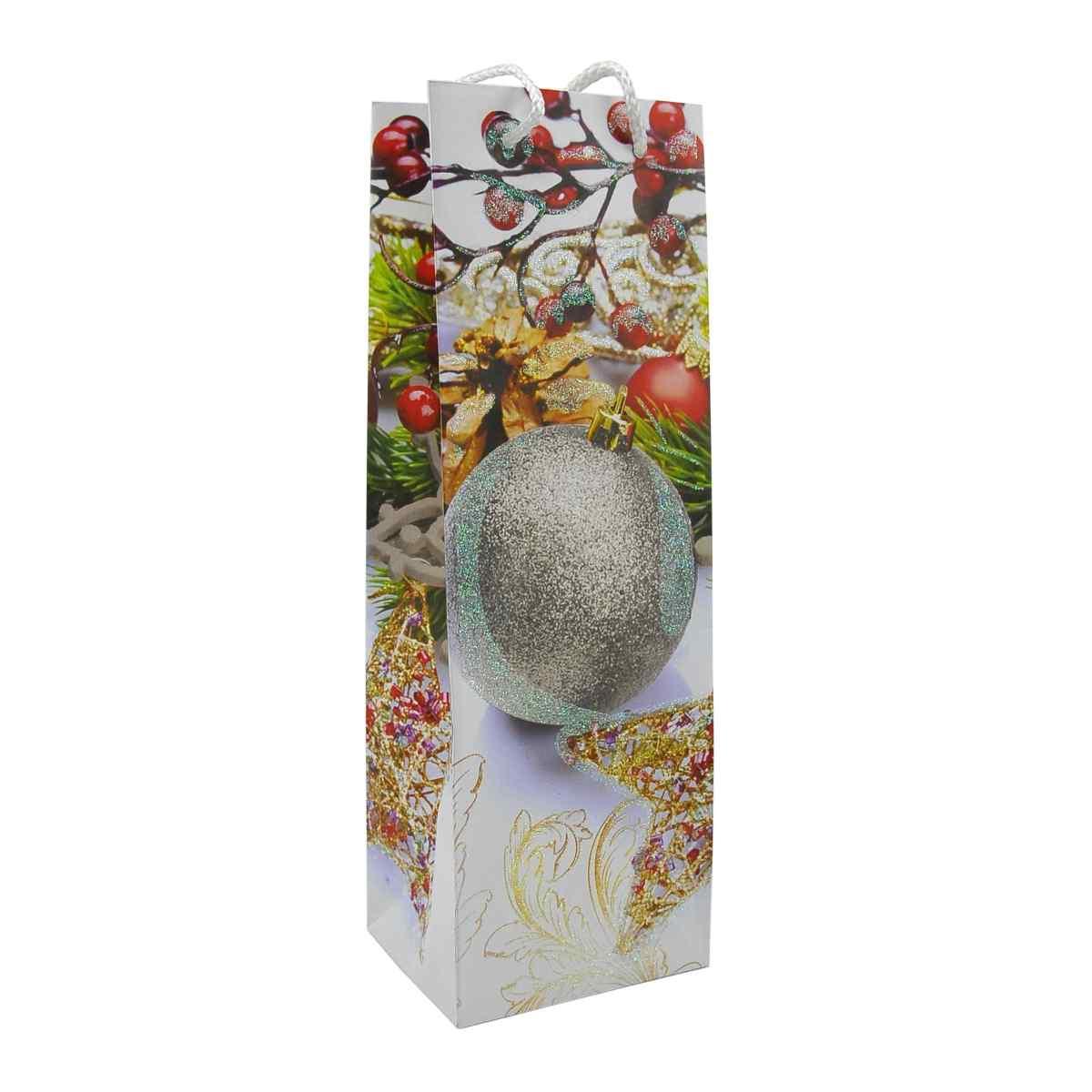Busta Regalo Natale cm.36x12x10 con Palla Glitterata |M2 Store