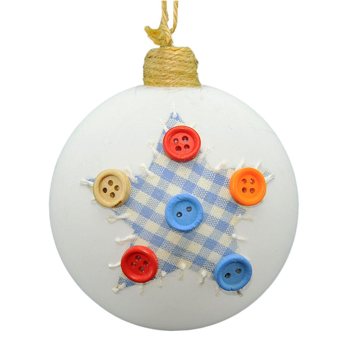 Pallina Natale Vetro cm.8 Bianca Stella e Bottoni Col |M2 Store