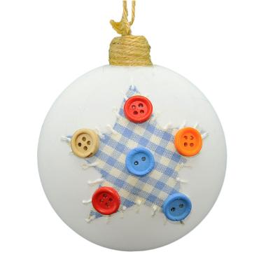 Pallina Natale Vetro cm.8 Bianca Stella e Bottoni Col |M2 Store