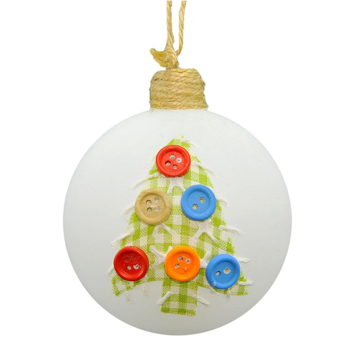 Pallina Natale Vetro cm.8 Bianca Albero e Bottoni Col |M2 Store