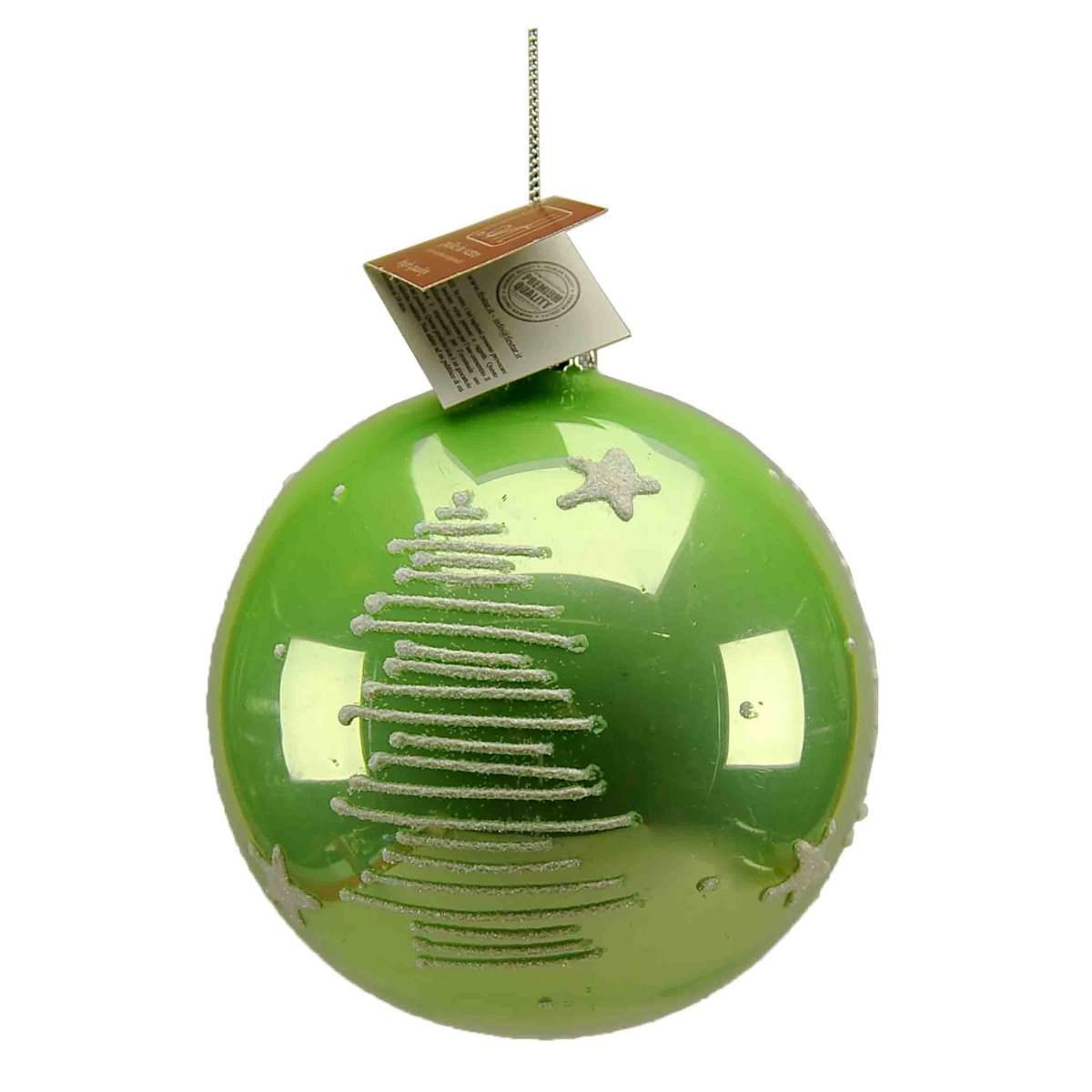 Pallina Natale Vetro cm.10 Verde Dec. Glitter Bianco |M2 Store