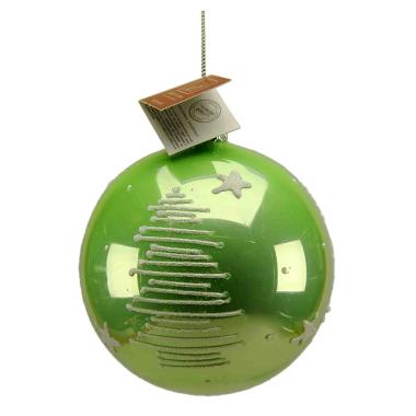 Pallina Natale Vetro cm.10 Verde Dec. Glitter Bianco |M2 Store