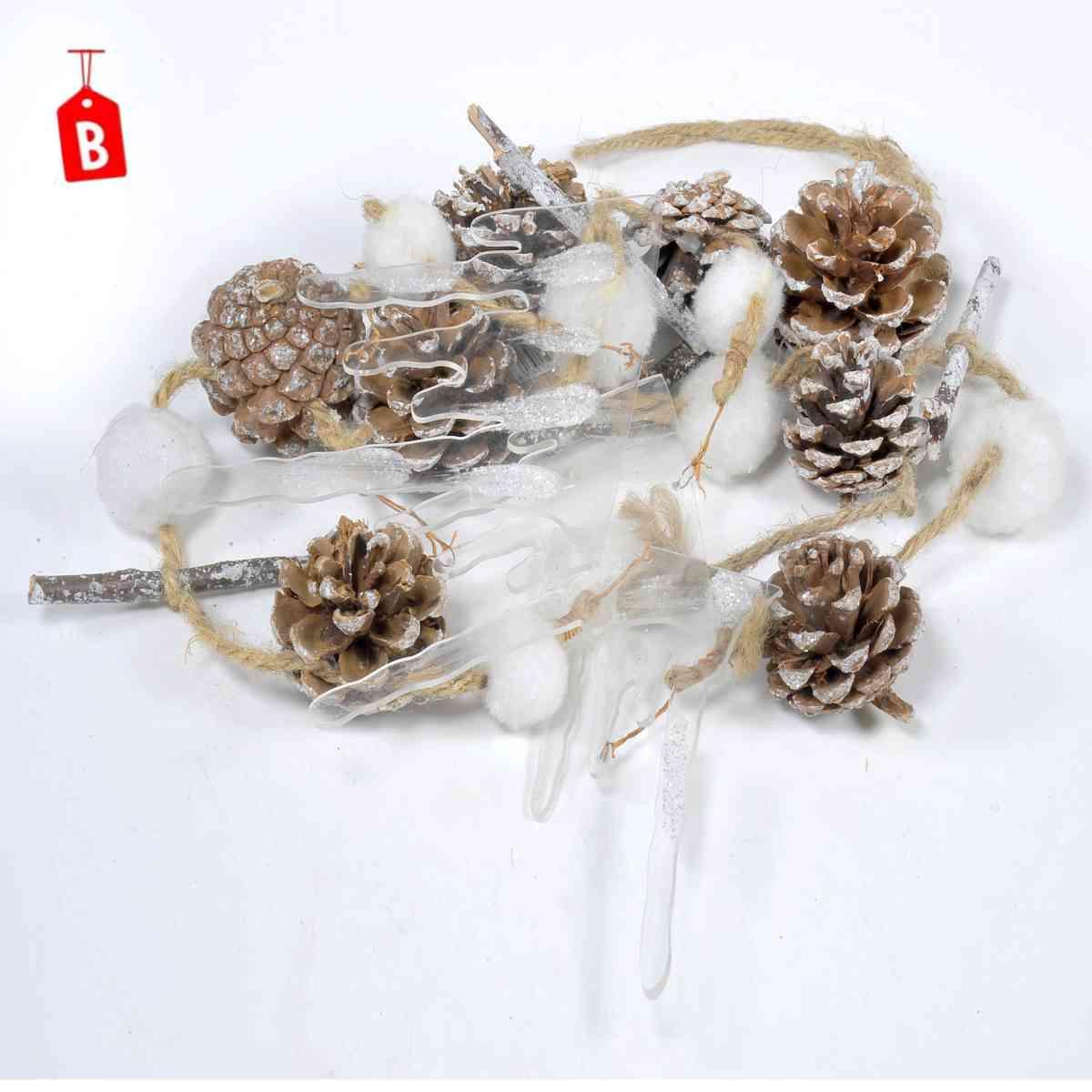 Ghirlanda cm.190 con Pigne Stelle e Fiocchi Neve