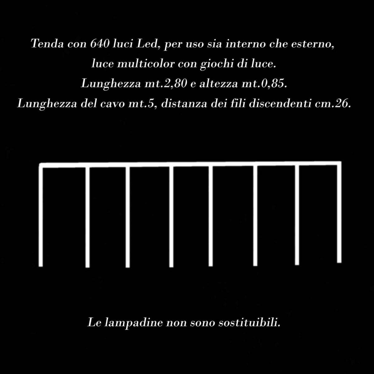 Luci Natale Tenda Esterno LED 640 Multicolor cm.280x85 |M2 Store