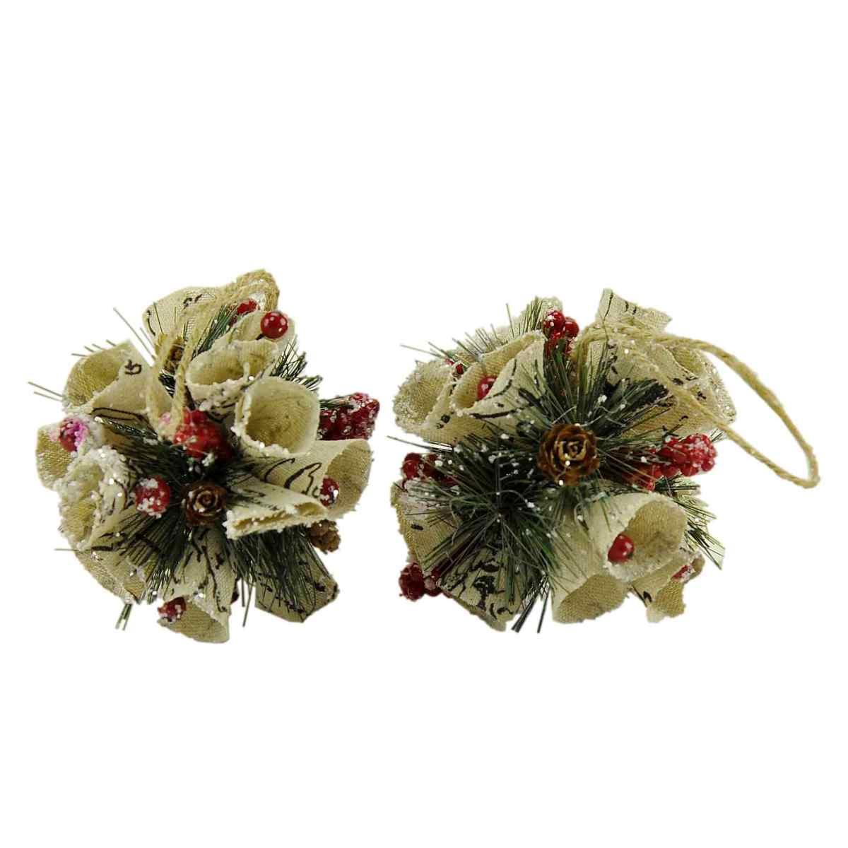 Pallina Natale cm.10 Juta con Bacche e Pigne pz.2 |M2 Store