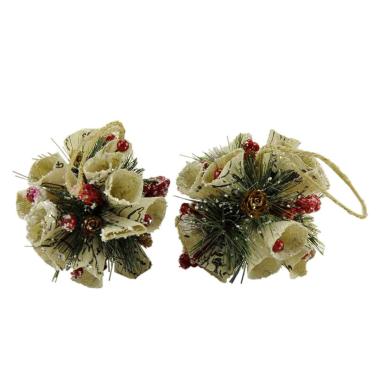 Pallina Natale cm.10 Juta con Bacche e Pigne pz.2 |M2 Store