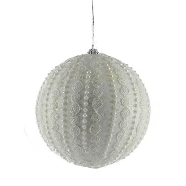 Pallina Natale cm.15 Bianche con Perline e Ricami |Inge's Glass