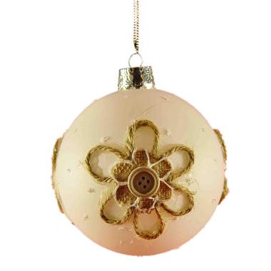 Pallina Natale Vetro cm.10 Bianca Opaca con Fiore Juta |M2 Store