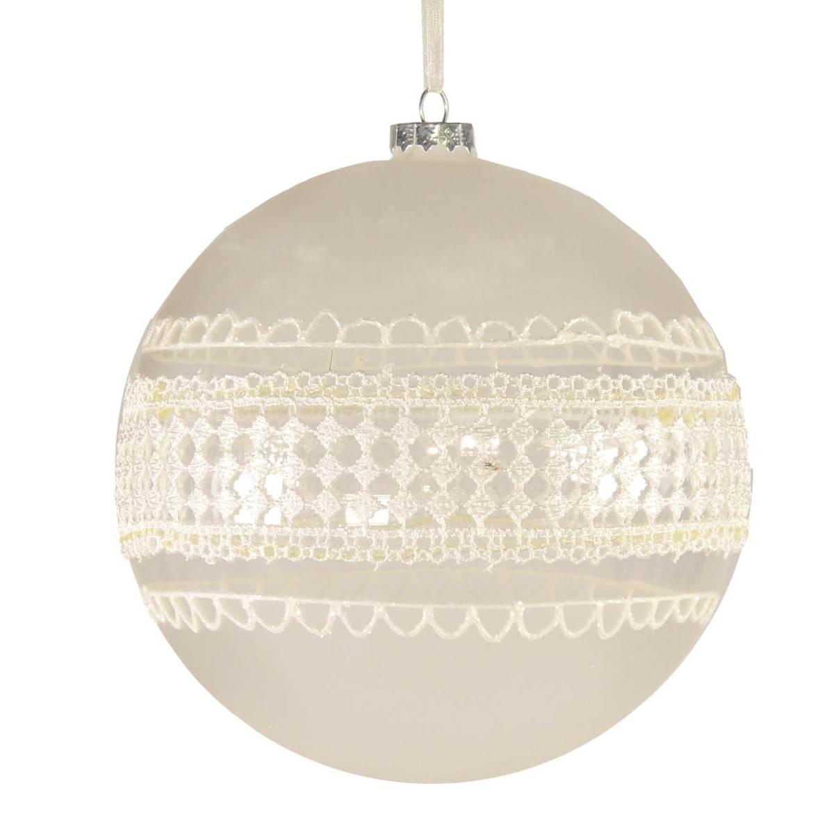 Pallina Natale Vetro cm.15 Bianco Satinato Pizzo |M2 Store
